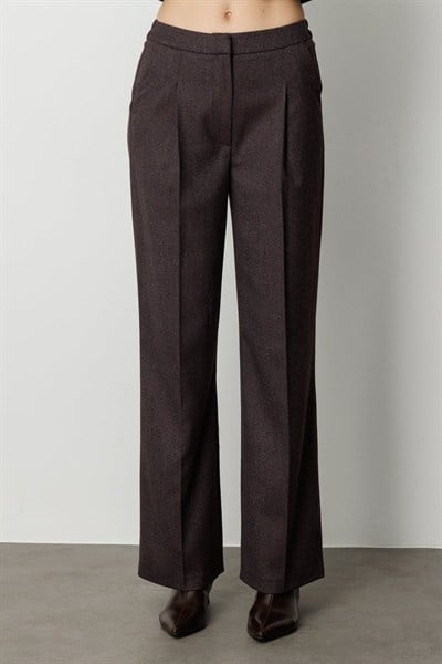 Ekol Simli Kumaş Wide Leg Pantolon BORDO