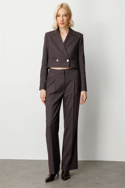 Ekol Simli Kumaş Wide Leg Pantolon BORDO