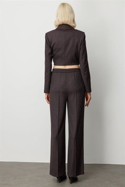 Ekol Simli Kumaş Wide Leg Pantolon BORDO