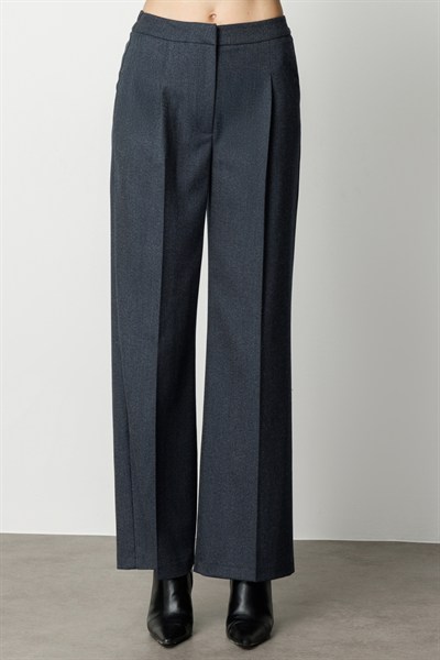 Ekol Simli Kumaş Wide Leg Pantolon Lacivert
