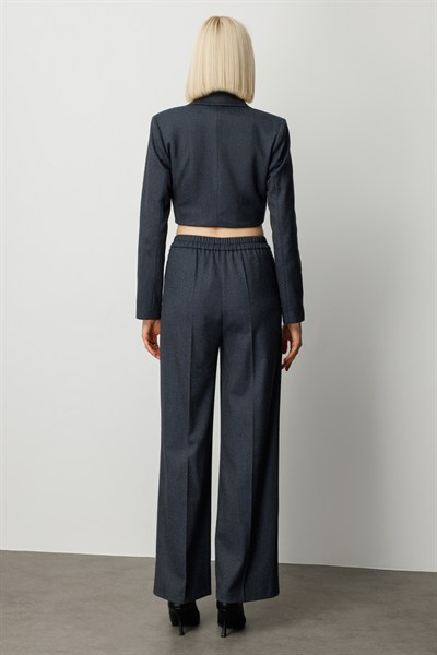 Ekol Simli Kumaş Wide Leg Pantolon Lacivert