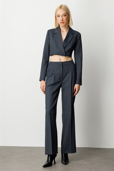 Ekol Simli Kumaş Wide Leg Pantolon Lacivert