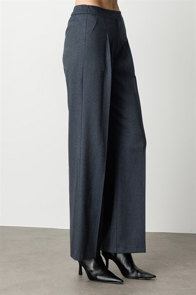 Ekol Simli Kumaş Wide Leg Pantolon Lacivert