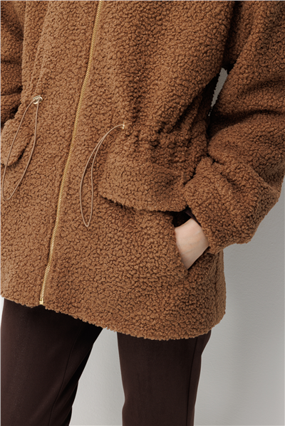 Ekol Teddy Kumaş Beli Lastikli Mont Kakao