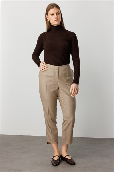Ekol Zikzak Desenli Dar Paça Pantolon CAMEL