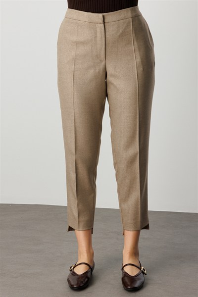 Ekol Zikzak Desenli Dar Paça Pantolon CAMEL