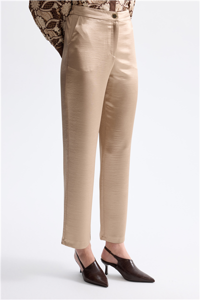 Ekol Bol Paça Saten Pantolon Gold