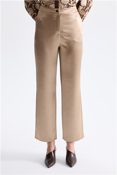Ekol Bol Paça Saten Pantolon Gold
