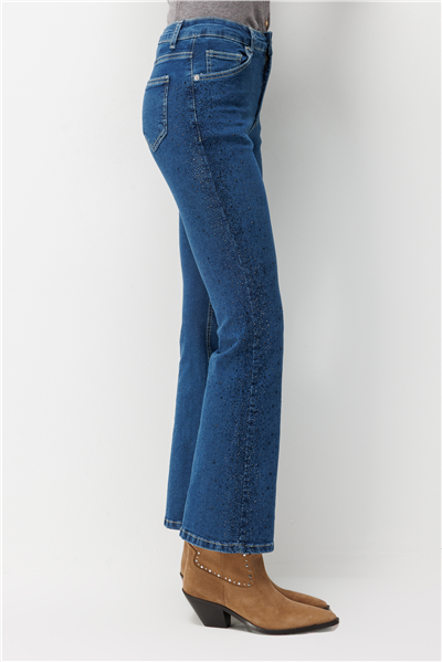 Mi Taşlı İspanyol Paça Kot Pantolon INDIGO