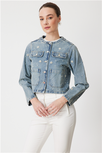Mi İnci Çakmalı Denim Ceket İndigo