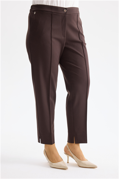 Ekol Beli Lastikli Paçası Yırtmaç Detaylı Pantolon Kahve