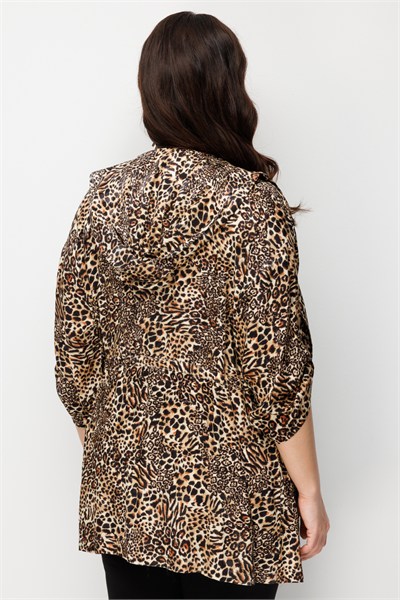 Mi Beli Bağcıklı Kapüşonlu Desenli Ceket LEOPAR
