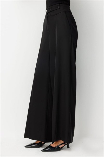 Mi Beli Düğme Detaylı Bol Paça Pantolon SIYAH