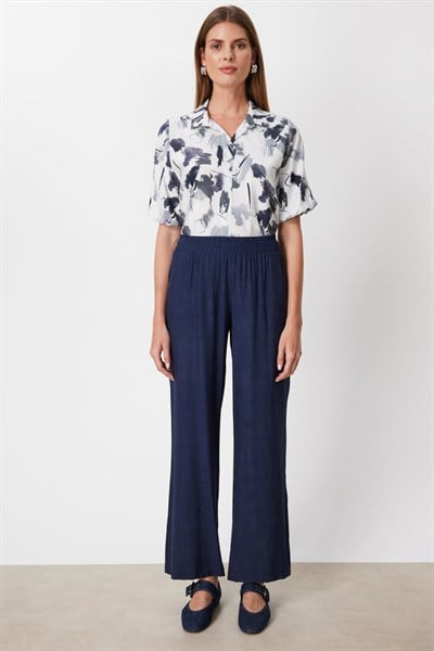 Mi Beli Lastikli Bol Paça Pantolon LACIVERT