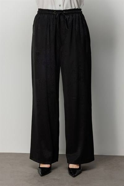 Mi Beli Lastikli Desenli Bol Paça Pantolon SIYAH