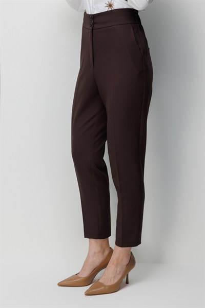 Mi Beli Lastikli İki Düğmeli Pantolon KAHVE