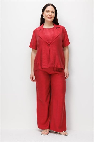 Mi Beli Lastikli Keten Pantolon BORDO
