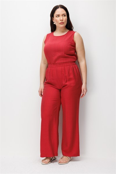 Mi Beli Lastikli Keten Pantolon BORDO