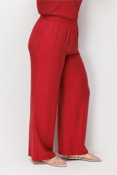 Mi Beli Lastikli Keten Pantolon BORDO