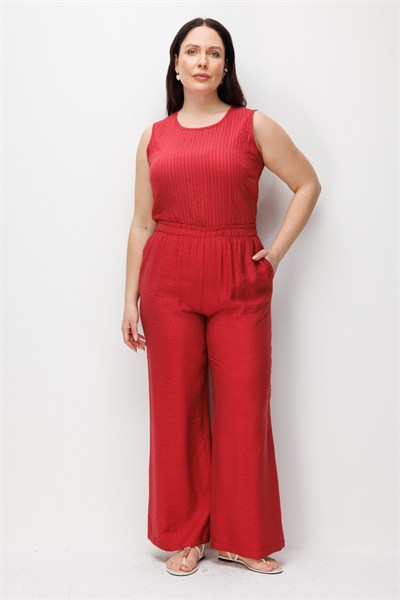 Mi Beli Lastikli Keten Pantolon BORDO