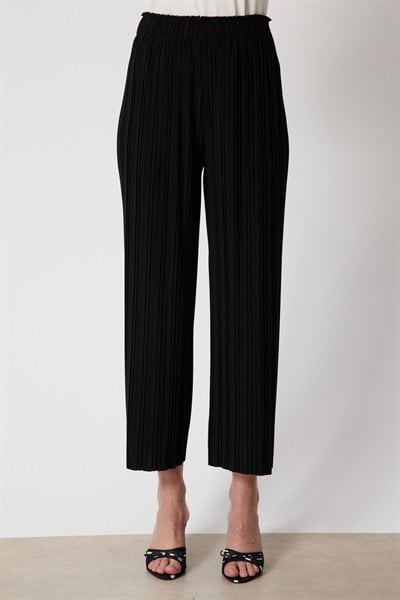 Mi Beli Lastikli Piliseli Bol Paça Pantolon SIYAH