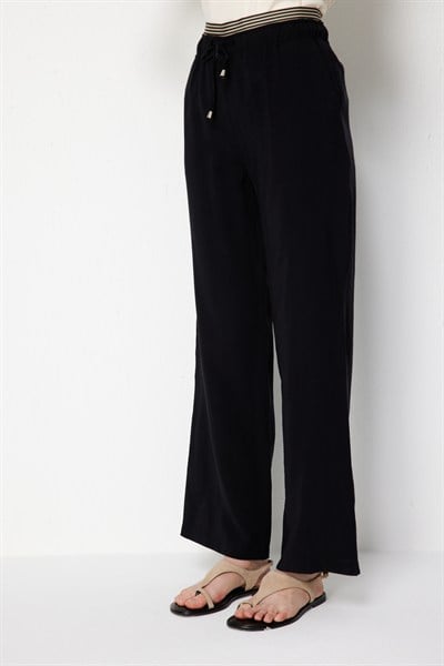 Mi Beli Ribanalı Geniş Paça Pantolon SIYAH