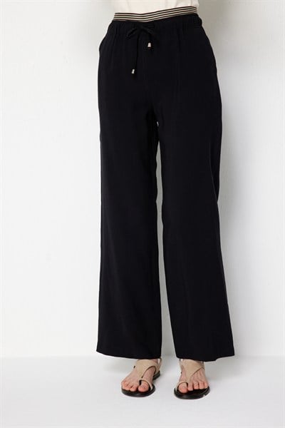 Mi Beli Ribanalı Geniş Paça Pantolon SIYAH