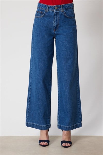 Mi Beş Cep Geniş Paça Kot Pantolon INDIGO