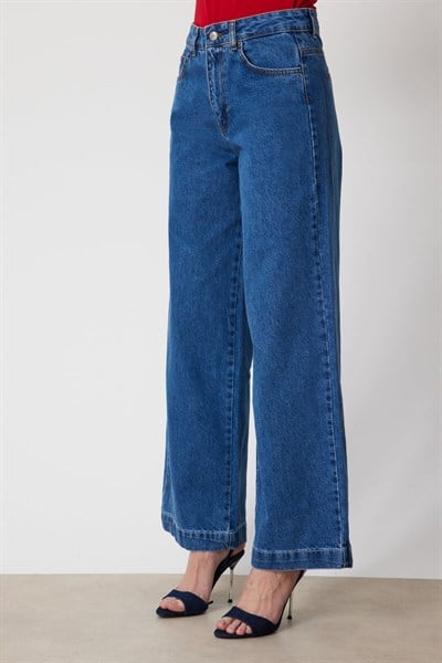 Mi Beş Cep Geniş Paça Kot Pantolon INDIGO