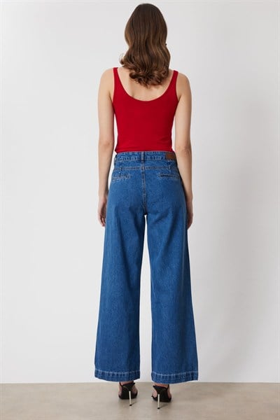 Mi Beş Cep Geniş Paça Kot Pantolon INDIGO