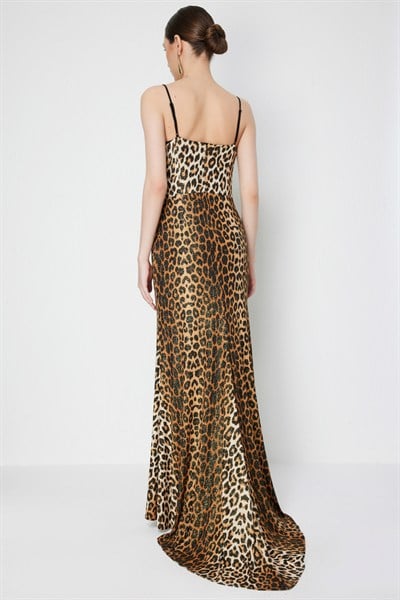 Mi Degaje Yaka Simli Leopar Desenli Elbise LEOPAR