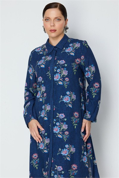 Mi Desenli Tunik Gömlek INDIGO