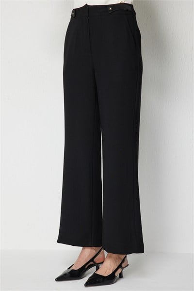 Mi Düğme Detaylı Geniş Paça Pantolon SIYAH