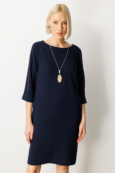 Mi Kolye Detaylı Truvakar Kol Elbise LACIVERT