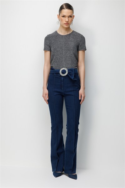 Mi Kristal Kemerli Kot Pantolon INDIGO