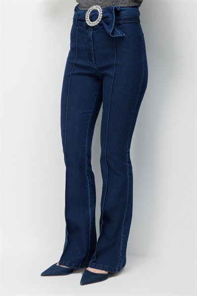 Mi Kristal Kemerli Kot Pantolon INDIGO