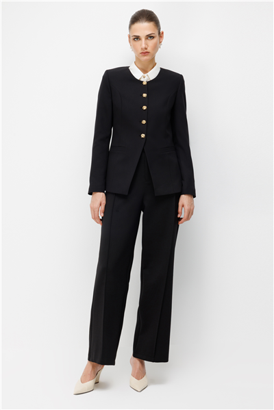 Mi Metal Düğmeli Sıfır Yaka Ceket Siyah