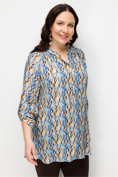 Mi Omuzları Büzgülü Düğme Detaylı Tunik BLUE