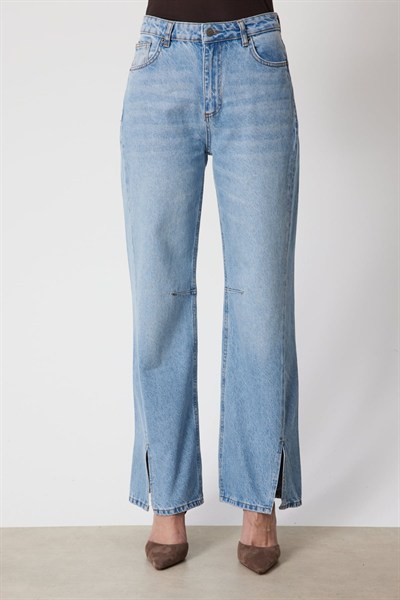 Mi Önü Yırtmaçlı Geniş Paça Kot Pantolon INDIGO