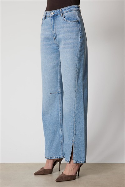 Mi Önü Yırtmaçlı Geniş Paça Kot Pantolon INDIGO