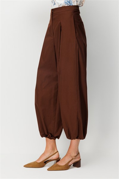 Mi Paçaları Lastikli Bol Paça Pantolon KAHVE