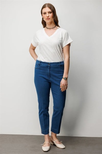 Mi Paçası Taş Detaylı Beş Cep Kot Pantolon BUZ MAVI