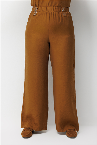 Mi Taş Yapıştırmalı Bol Paça Pantolon Camel