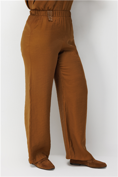 Mi Taş Yapıştırmalı Bol Paça Pantolon Camel