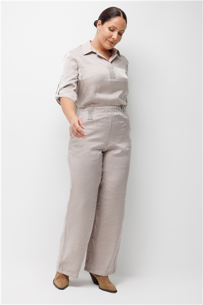 Mi Taş Yapıştırmalı Bol Paça Pantolon Taş