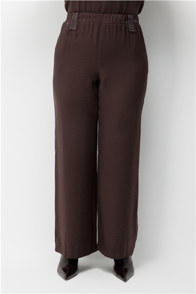 Mi Taş Yapıştırmalı Bol Paça Pantolon Kahve