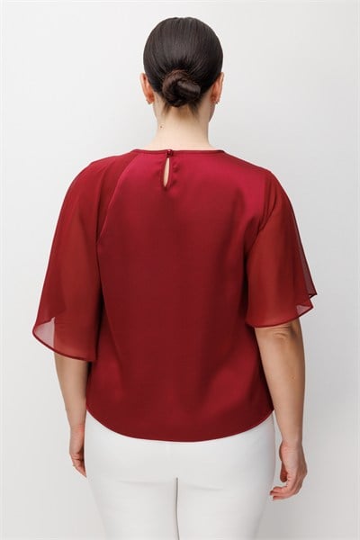 Mi Taş Yapıştırmalı Saten Bluz BORDO