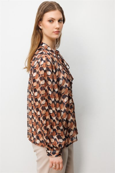 Mi Yakası Fularlı Şifon Bluz VIZON