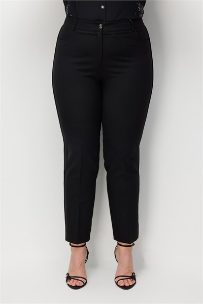Mi Yanları Sim Detaylı Boru Paça Pantolon BLACK