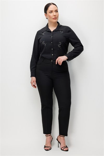 Mi Yanları Sim Detaylı Boru Paça Pantolon BLACK
